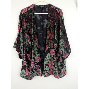 Feathers by Tolani sz O/S Burnout Velvet Kimono open front floral jacket 2355